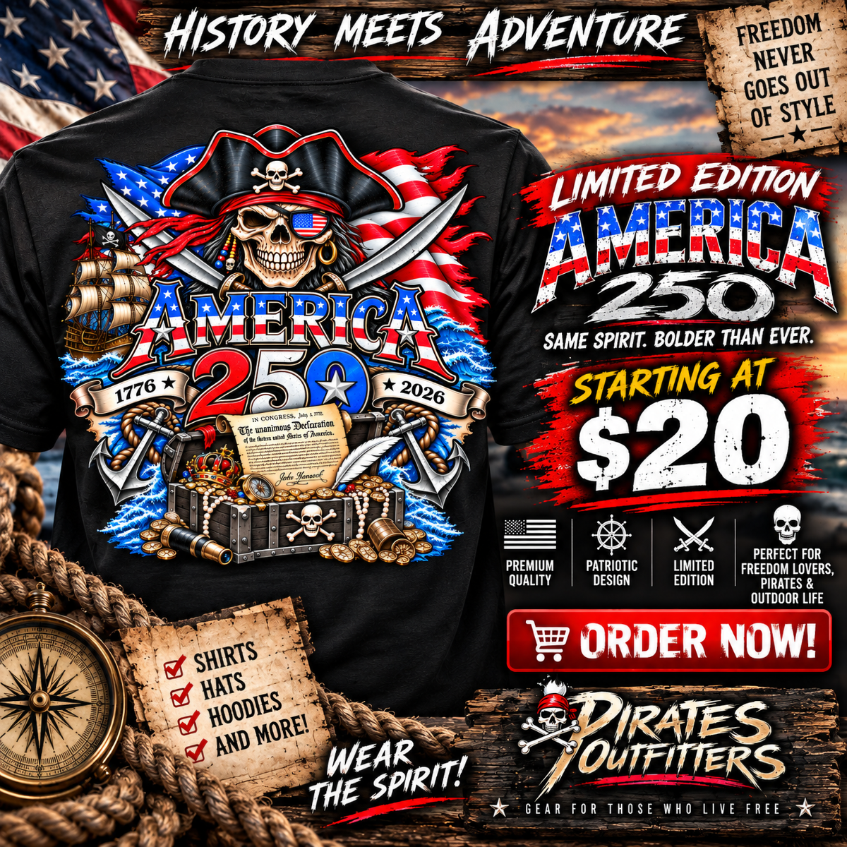 🇺🇸 Pirates Outfitters America 250: Wear the Spirit of Freedom