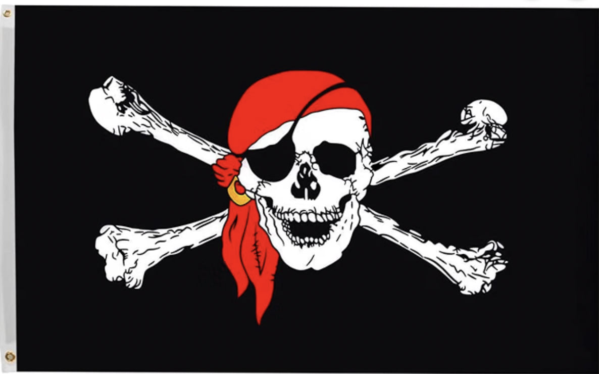 3x5 Ft Jolly Roger Pirate Red Bandana Polyester Flag, Grommets